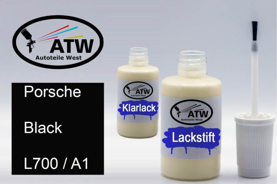 Porsche, Black, L700 / A1: 20ml Lackstift + 20ml Klarlack - Set, von ATW Autoteile West.